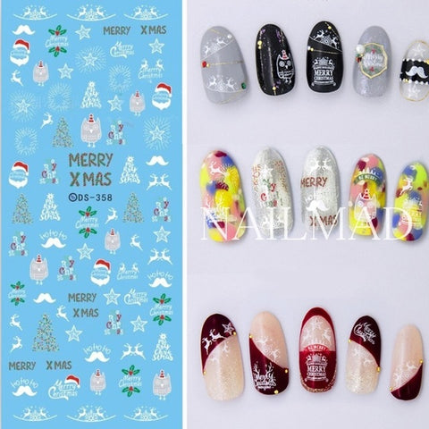 1 sheet Christmas Theme Nail Water Decals Winter Snowflake Transfer Stickers Xmas Deer Nail Art Slider Sticker Tattoo Decoration