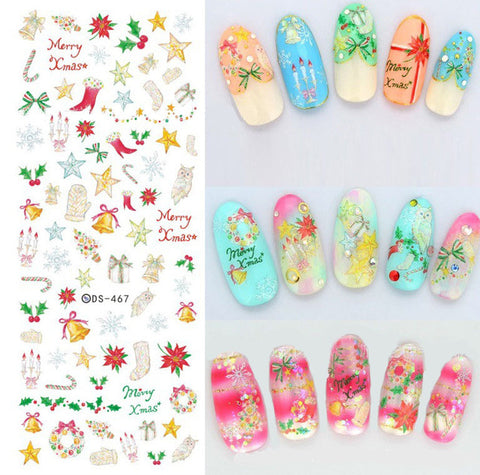 1 sheet Christmas Theme Nail Water Decals Winter Snowflake Transfer Stickers Xmas Deer Nail Art Slider Sticker Tattoo Decoration