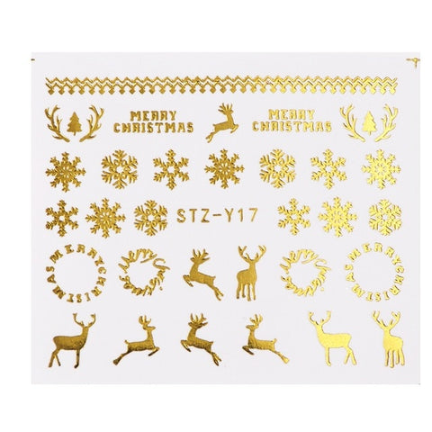 1 Pcs Gold Silver Christmas Design Nail Art Stickers Winter Snow Flower Sliders Water Decals for Nails Manicure Tool LASTZ-YA-2