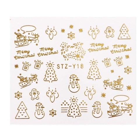 1 Pcs Gold Silver Christmas Design Nail Art Stickers Winter Snow Flower Sliders Water Decals for Nails Manicure Tool LASTZ-YA-2