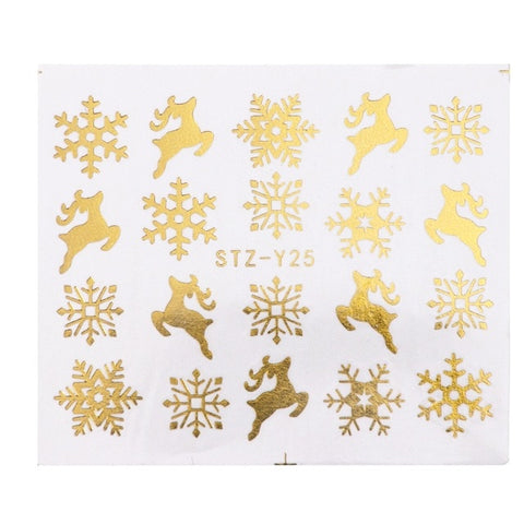 1 Pcs Gold Silver Christmas Design Nail Art Stickers Winter Snow Flower Sliders Water Decals for Nails Manicure Tool LASTZ-YA-2