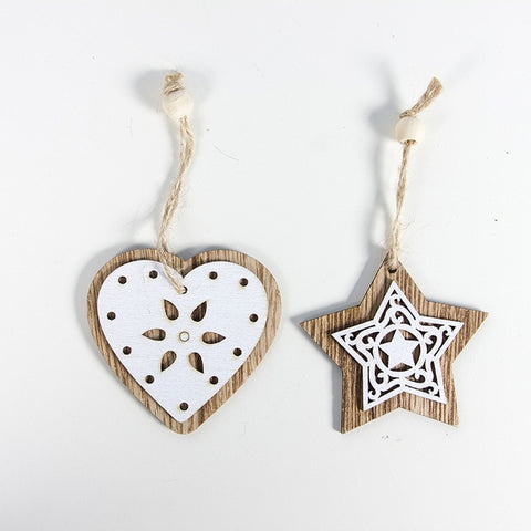 Creative Christmas Decoration Wooden Crafts Star Heart Elk Angel Bell Christmas Tree Hanging Pendants Ornaments Xmas Party Decor