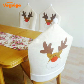 VOGViGO 1Pc Christmas Chair Covers Elk Brown Hat For Xmas Party Dinner Decor Home Kitchen Decoration Ornaments Supplies