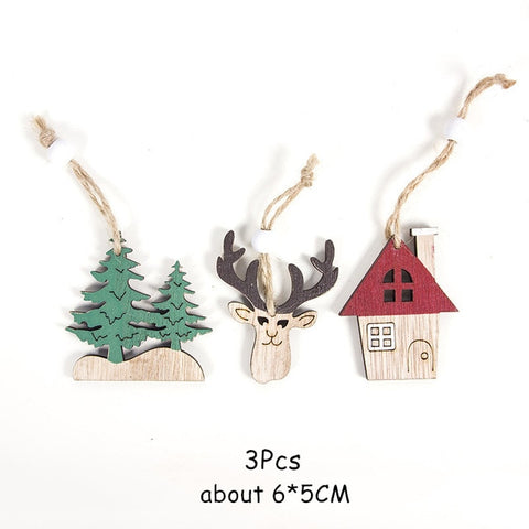 2020 New Year Natural Xmas Elk Wood Craft Christmas Tree Ornament Noel Christmas Decoration for Home Wooden Pendant Navidad Gift