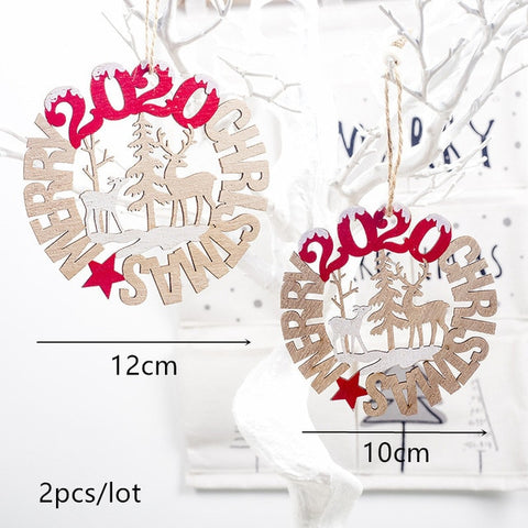 2020 New Year Natural Xmas Elk Wood Craft Christmas Tree Ornament Noel Christmas Decoration for Home Wooden Pendant Navidad Gift