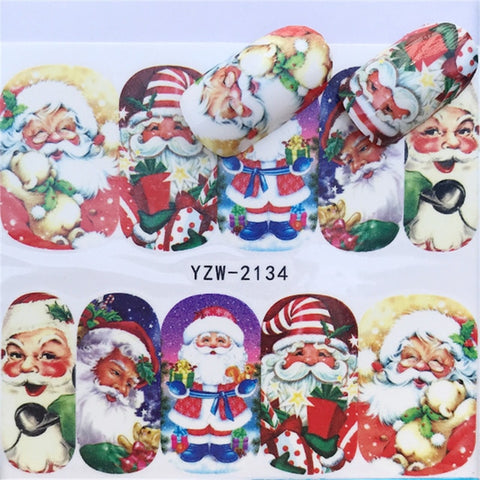 1pcs Christmas Theme Xmas Santa Snowman Designs for Nail Art DIY Craft Wraps Water Transfer Sticker New Year Nail Decal Gift