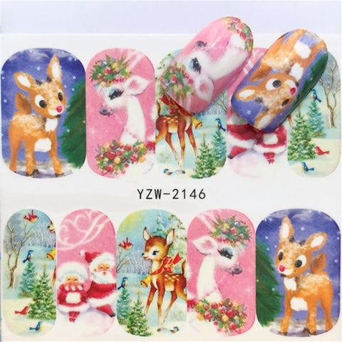 1pcs Christmas Theme Xmas Santa Snowman Designs for Nail Art DIY Craft Wraps Water Transfer Sticker New Year Nail Decal Gift