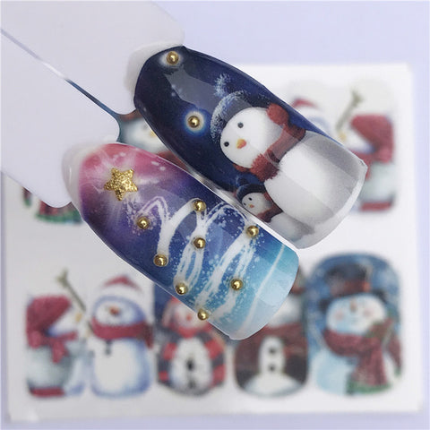 1pcs Christmas Theme Xmas Santa Snowman Designs for Nail Art DIY Craft Wraps Water Transfer Sticker New Year Nail Decal Gift