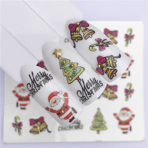 1pcs Christmas Theme Xmas Santa Snowman Designs for Nail Art DIY Craft Wraps Water Transfer Sticker New Year Nail Decal Gift