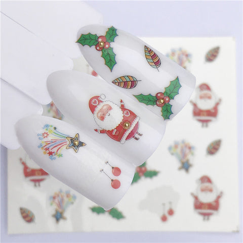 1pcs Christmas Theme Xmas Santa Snowman Designs for Nail Art DIY Craft Wraps Water Transfer Sticker New Year Nail Decal Gift