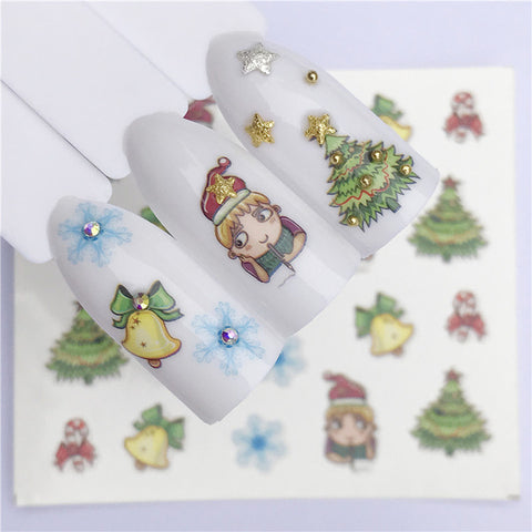 1pcs Christmas Theme Xmas Santa Snowman Designs for Nail Art DIY Craft Wraps Water Transfer Sticker New Year Nail Decal Gift