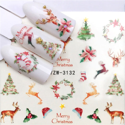 1pcs Christmas Theme Xmas Santa Snowman Designs for Nail Art DIY Craft Wraps Water Transfer Sticker New Year Nail Decal Gift