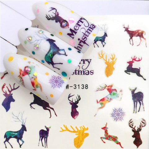 1pcs Christmas Theme Xmas Santa Snowman Designs for Nail Art DIY Craft Wraps Water Transfer Sticker New Year Nail Decal Gift