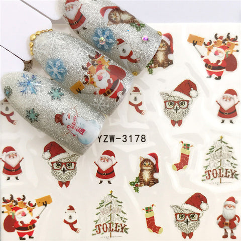 1pcs Christmas Theme Xmas Santa Snowman Designs for Nail Art DIY Craft Wraps Water Transfer Sticker New Year Nail Decal Gift