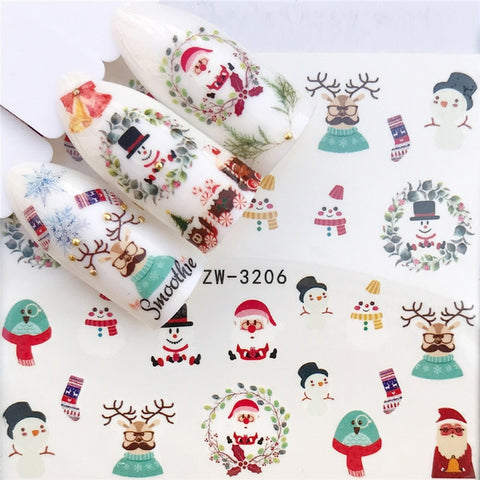 1pcs Christmas Theme Xmas Santa Snowman Designs for Nail Art DIY Craft Wraps Water Transfer Sticker New Year Nail Decal Gift