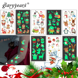 glaryyears 1 Sheet Luminous Kids Temporary Tattoo Sticker  Fake Christmas Flash Waterproof  Fashion Small Body Art For Child