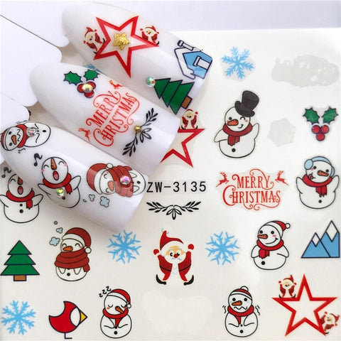 2019 New Christmas Water Decal Nail Art Nail sticker New Year Slider Tattoo Full Cover Santa Claus Snowman Designs Xmas Decals