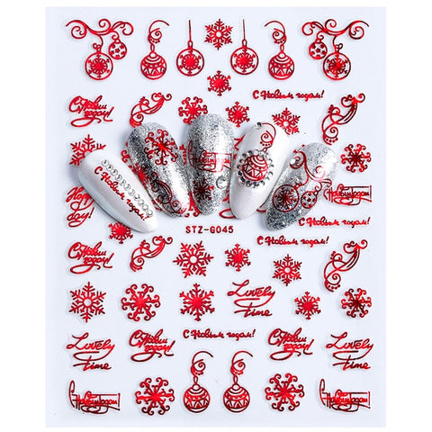 1pcs Red Gold Christmas Snowflake Sticker on Nails 3D Adhesive Manicure Tip Santa Elk Letter Slider Nail Decals LESTZG041-049