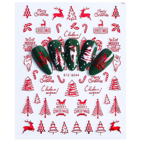 1pcs Red Gold Christmas Snowflake Sticker on Nails 3D Adhesive Manicure Tip Santa Elk Letter Slider Nail Decals LESTZG041-049