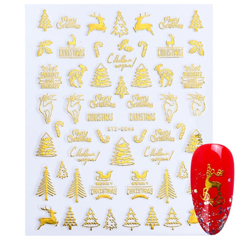 1pcs Red Gold Christmas Snowflake Sticker on Nails 3D Adhesive Manicure Tip Santa Elk Letter Slider Nail Decals LESTZG041-049