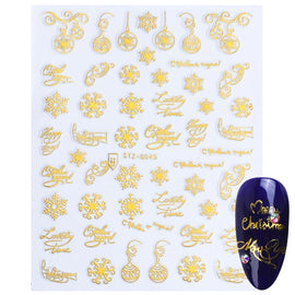 1pcs Red Gold Christmas Snowflake Sticker on Nails 3D Adhesive Manicure Tip Santa Elk Letter Slider Nail Decals LESTZG041-049