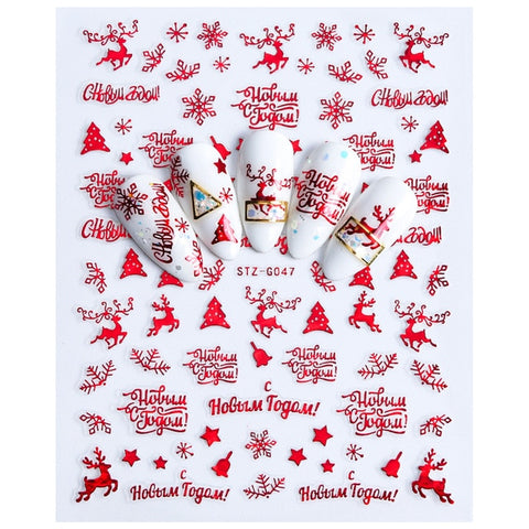 1pcs Red Gold Christmas Snowflake Sticker on Nails 3D Adhesive Manicure Tip Santa Elk Letter Slider Nail Decals LESTZG041-049