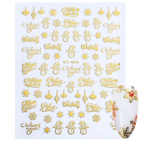 1pcs Red Gold Christmas Snowflake Sticker on Nails 3D Adhesive Manicure Tip Santa Elk Letter Slider Nail Decals LESTZG041-049