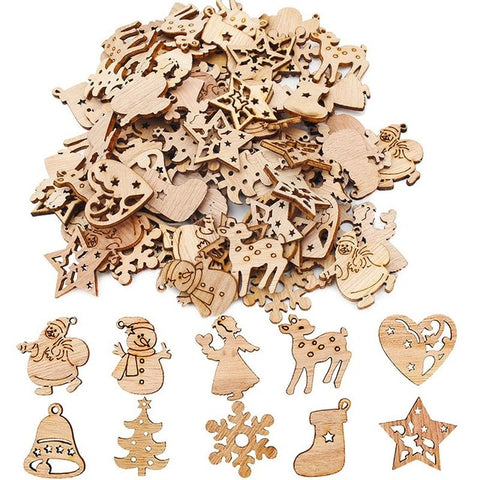 50pcs Wooden 2019 Christmas Decorations Mini Tree Ornaments Santa Claus Snowman Deer Xmas Party Decoration for Home New Year