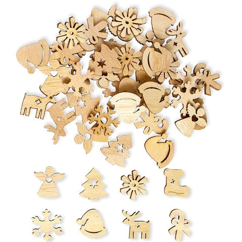 50pcs Wooden 2019 Christmas Decorations Mini Tree Ornaments Santa Claus Snowman Deer Xmas Party Decoration for Home New Year