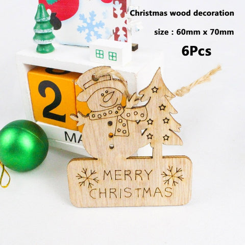 50pcs Wooden 2019 Christmas Decorations Mini Tree Ornaments Santa Claus Snowman Deer Xmas Party Decoration for Home New Year