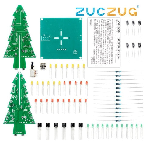 Three-Dimensional 3D Christmas Tree LED DIY Kit Red/Green/Yellow LED Flash Circuit Kit Electronic Fun Suite