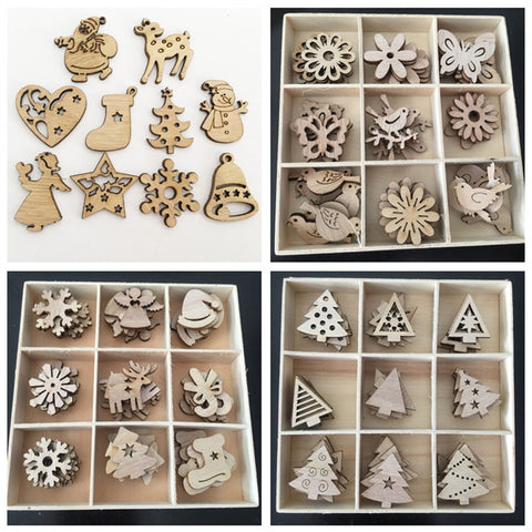 50pcs Wooden 2019 Christmas Decorations Mini Tree Ornaments Santa Claus Snowman Deer Xmas Party Decoration for Home New Year