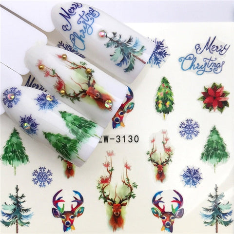 2019 Winter New Version Fashion Nail Art Christmas Nail Watermark Sticker Santa tree Snowman Antler Nail Art Stickers Xmas Gift