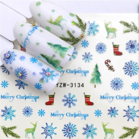 2019 Winter New Version Fashion Nail Art Christmas Nail Watermark Sticker Santa tree Snowman Antler Nail Art Stickers Xmas Gift