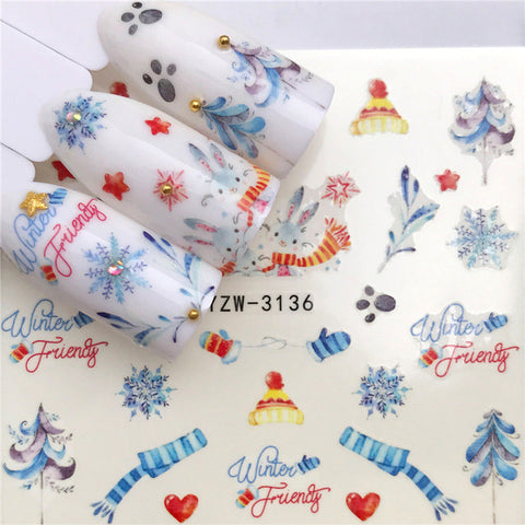 2019 Winter New Version Fashion Nail Art Christmas Nail Watermark Sticker Santa tree Snowman Antler Nail Art Stickers Xmas Gift