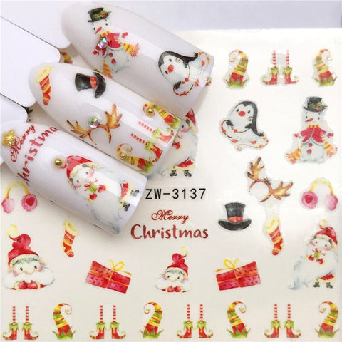 2019 Winter New Version Fashion Nail Art Christmas Nail Watermark Sticker Santa tree Snowman Antler Nail Art Stickers Xmas Gift