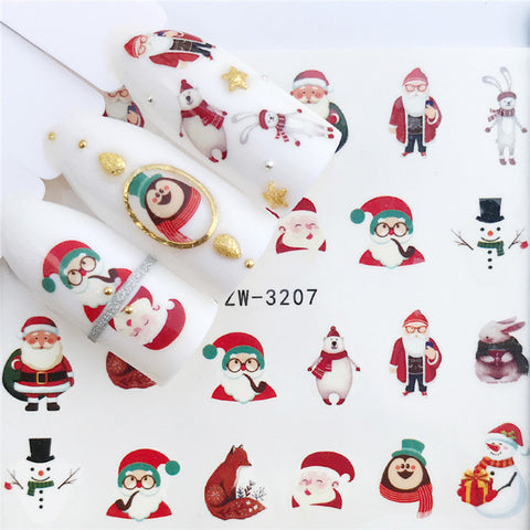 2019 Winter New Version Fashion Nail Art Christmas Nail Watermark Sticker Santa tree Snowman Antler Nail Art Stickers Xmas Gift