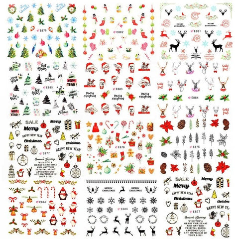 11Sheet 3D Santa/Claus/Elk/Snowman Design Nail Adhesive Stickers Christmas New Year Nail Decals Wraps Manicure Decoration Tools