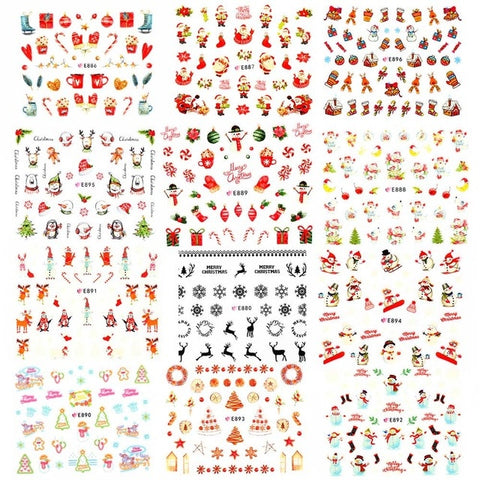 11Sheet 3D Santa/Claus/Elk/Snowman Design Nail Adhesive Stickers Christmas New Year Nail Decals Wraps Manicure Decoration Tools