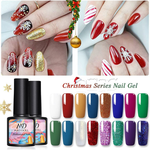 MAD DOLL 1 Bottle 8ml Christmas UV Gel Xmas Polish Sequins Nail Gel Holographic Glitter Soak Off Nail Art Gel Polish Varnish