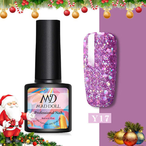 MAD DOLL 1 Bottle 8ml Christmas UV Gel Xmas Polish Sequins Nail Gel Holographic Glitter Soak Off Nail Art Gel Polish Varnish