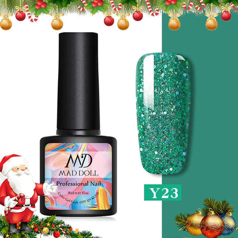 MAD DOLL 1 Bottle 8ml Christmas UV Gel Xmas Polish Sequins Nail Gel Holographic Glitter Soak Off Nail Art Gel Polish Varnish