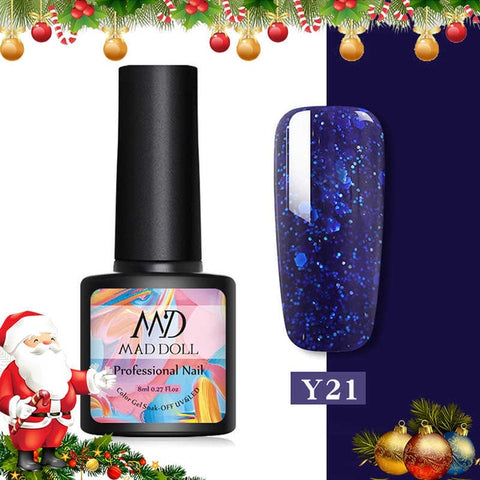 MAD DOLL 1 Bottle 8ml Christmas UV Gel Xmas Polish Sequins Nail Gel Holographic Glitter Soak Off Nail Art Gel Polish Varnish