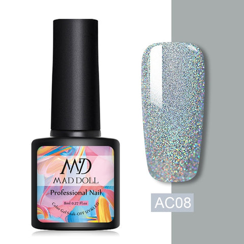 MAD DOLL 1 Bottle 8ml Christmas UV Gel Xmas Polish Sequins Nail Gel Holographic Glitter Soak Off Nail Art Gel Polish Varnish