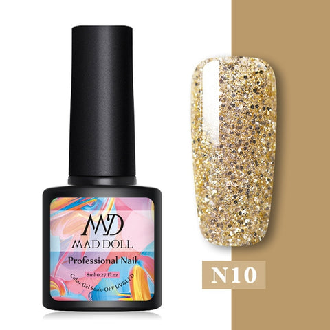 MAD DOLL 1 Bottle 8ml Christmas UV Gel Xmas Polish Sequins Nail Gel Holographic Glitter Soak Off Nail Art Gel Polish Varnish