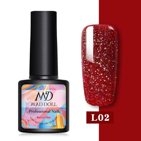 MAD DOLL 1 Bottle 8ml Christmas UV Gel Xmas Polish Sequins Nail Gel Holographic Glitter Soak Off Nail Art Gel Polish Varnish