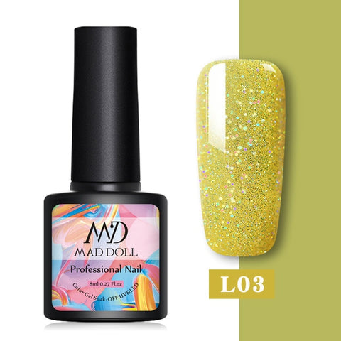 MAD DOLL 1 Bottle 8ml Christmas UV Gel Xmas Polish Sequins Nail Gel Holographic Glitter Soak Off Nail Art Gel Polish Varnish