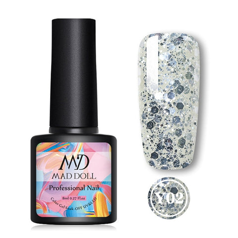 MAD DOLL 1 Bottle 8ml Christmas UV Gel Xmas Polish Sequins Nail Gel Holographic Glitter Soak Off Nail Art Gel Polish Varnish