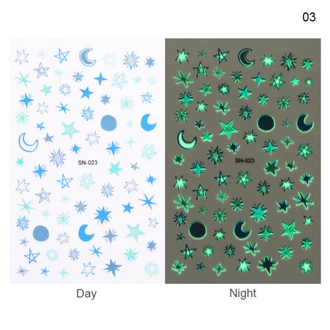 1 Sheet Christmas Snowflake 3D Nail Sticker Glow in Dark Flower Mixed Patterns Nail Transfer Decals Stickers Nail Art DIY Decor