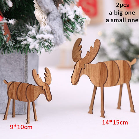 50pcs Wooden 2019 Christmas Decorations Mini Tree Ornaments Santa Claus Snowman Deer Xmas Party Decoration for Home New Year